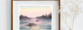 Aquarellbild Abendsonne über dem Meer