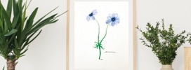 Aquarellbild große blaue Anemone mit Schriftzug