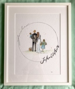 Aquarellbild Hochzeitsbild Familie mit Schriftzug als Umrahmung