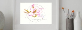 Aquarellstifte Magnolienblüte mit Schriftzug