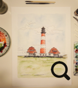 Aquarell Leuchturm Westerherversand Nordsee Hochzeitstag Hochzeitsgeschenk